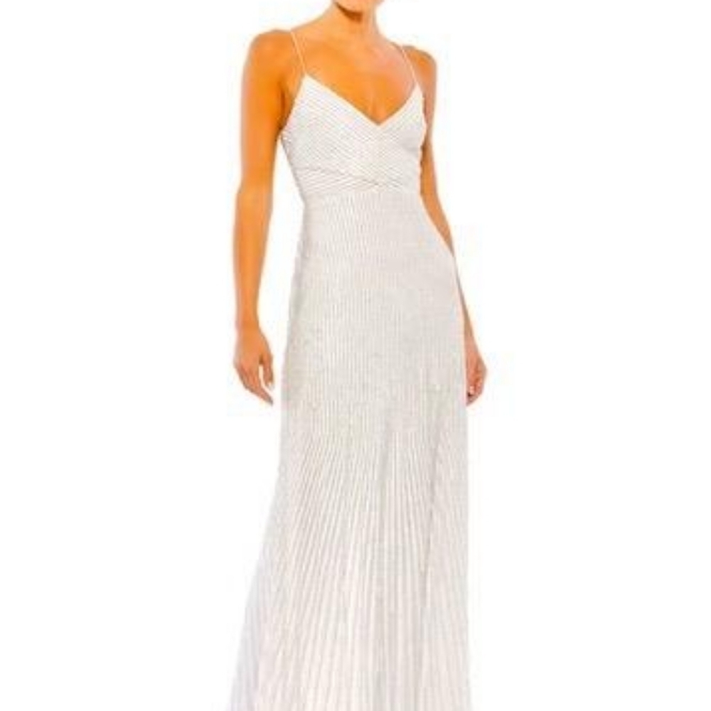Mac Duggal Spagettu strap Gown White NWT  Pearl 10817 - Picture 2 of 7